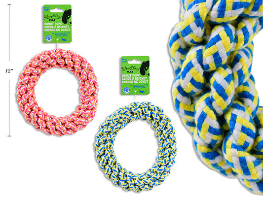 Carton of 12 7.87in(D) Polyester Donut Rope Dog Toy. 2 Asst.Colours. h/c.
