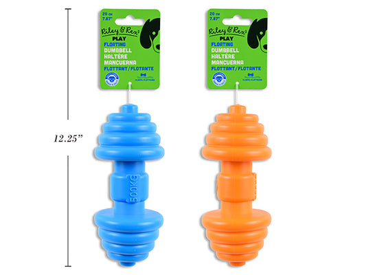Carton of 12 7.87in x 3.54in Floating TPR Dumbbell. 2 Asst.Colours. h/c.