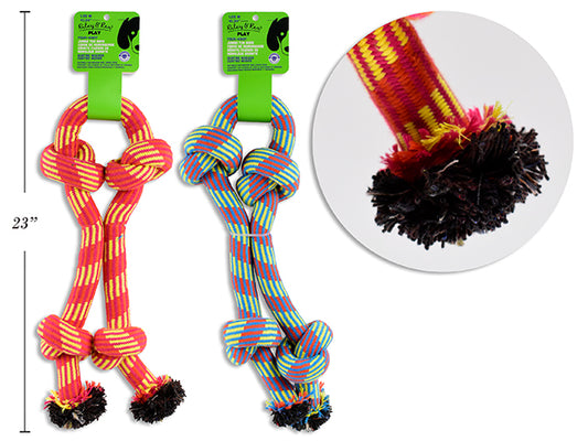 Carton of 12 41.34in Jumbo Polyester Rope Tug Toy w/4 Knots. 2 Asst.Colours. Wrap Header.