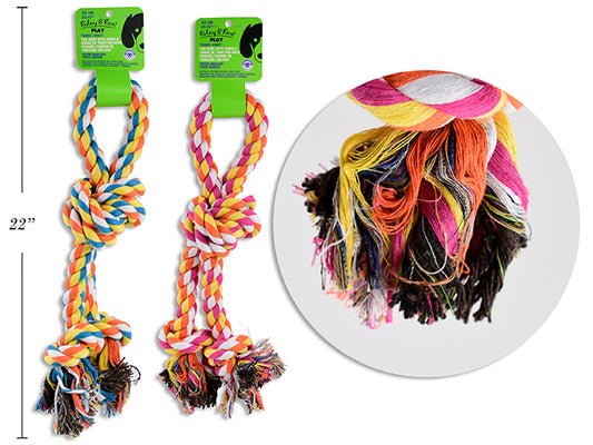 Carton of 12 20.47in Polyester Rope Tug Toy w/3 Knots & Handle. 2 Asst.Colours. Wrap Header.