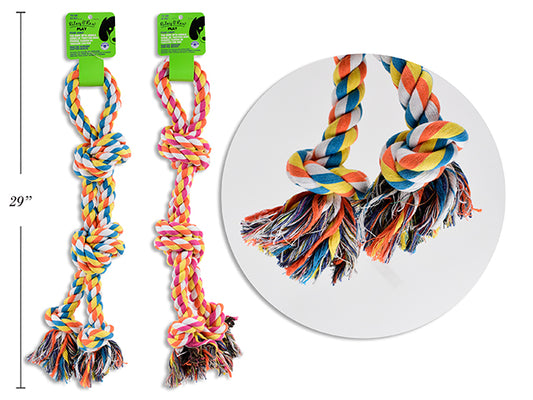 Carton of 12 27.56in Polyester Rope Tug Toy w/4 Knots & Handle. 2 Asst.Colours. Wrap Header.