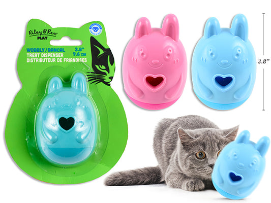 Carton of 12 3.8in Treat Dispenser Wobbly Cat Toy. 2 Asst.Colours. b/c.