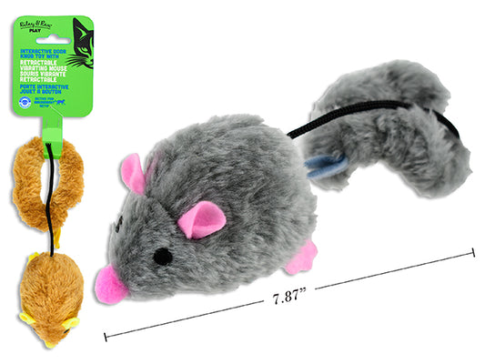 Carton of 12 7.87in Door Knob Hanging Interactive Cat Toy w/ Retractable Vibrating Mouse. 2 Cols. h/c.