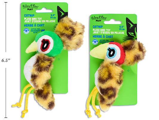 Carton of 12 5.5in Plush Bird w/Feather Catnip Cat Toy. 2 Asst.: Kingfisher / Woodpecker. T.o.c.