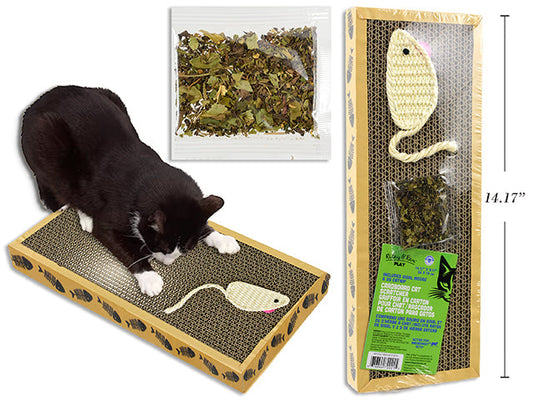Carton of 12 14.17in x5.11in Corrugated Cardboard Cat Scratcher Board w/Sisal Mouse & 2g Catnip. Shrink w/Col.Ins.