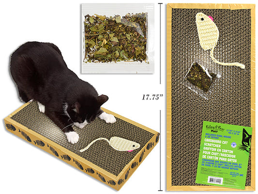 Carton of 12 17.75in x8.66in Corrugated Cardboard Cat Scratcher Board w/Sisal Mouse & 2g Catnip. Shrink w/Col.Ins.
