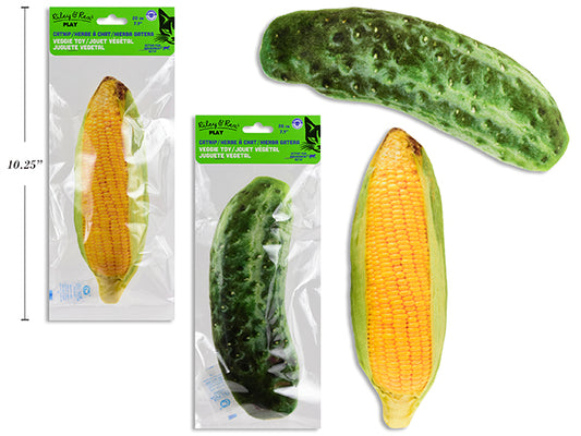 Carton of 12 7.9in Plush Veggie Catnip Cat Toy. 2 Asst: Cucumber / Corn. Pbh.