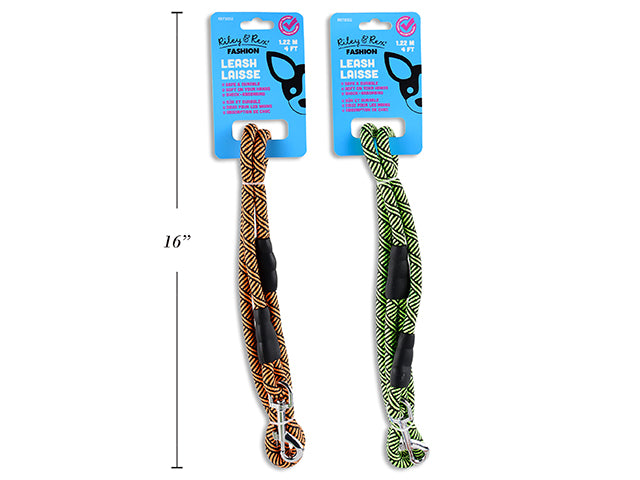 Carton of 12 4ft Durable 2-Tone Rope Leash. 10mm(D). 3 Asst.Colours. T.o.c.