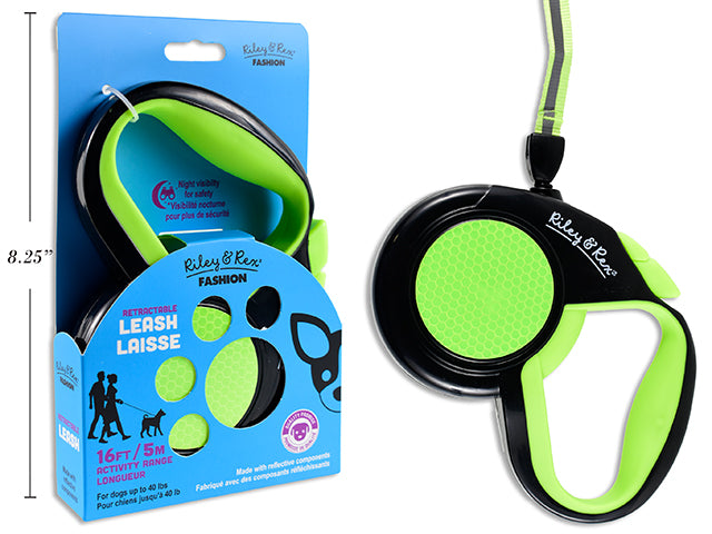 Carton of 12 16ft Retractable Leash with Reflector Lime Green Only. Platform Box.