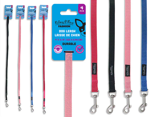 Carton of 12 4ft x 3/8in Solid Nylon Dog Leash. 4 Asst.Colours. T.o.c.