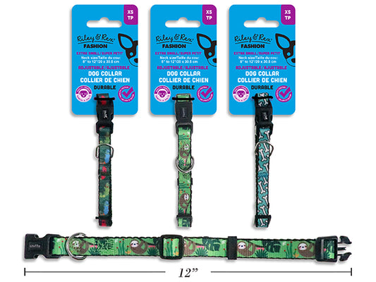 Carton of 12 Adjustable Jungle Nylon Dog Collar - Extra Small. 3/8in Width. 3 Asst.Styles. T.o.c.