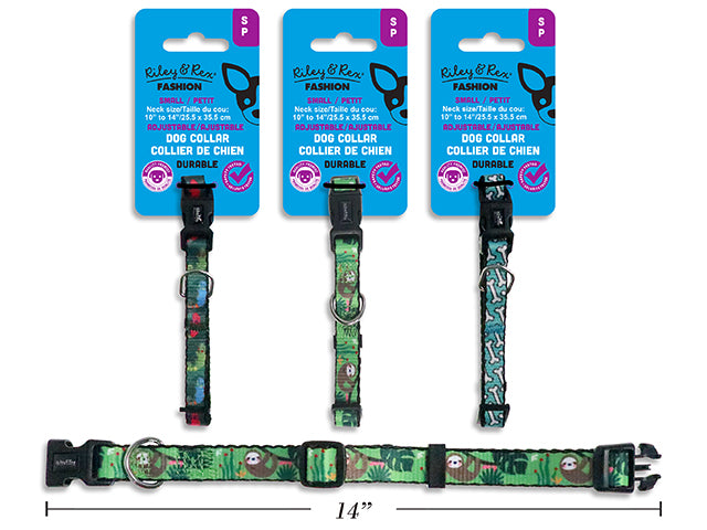 Carton of 12 Adjustable Jungle Nylon Dog Collar - Small. 3 Asst.Styles. 5/8in Width. T.o.c.