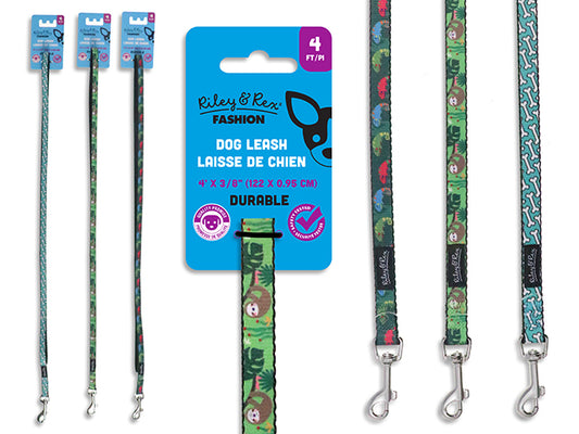 Carton of 12 4ft x 3/8in Jungle Nylon Leash - Extra Small. 3 Asst.Styles. T.o.c.