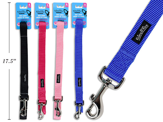 Carton of 12 6ft x 1in Solid Nylon Dog Leash w/Double Webbing. 4 Asst.Colours. T.o.c.