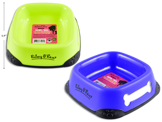 Carton of 12 6-7/8in x 2-1/8in Square Non-Slip Pet Bowl - S. 2 Asst.Colours. Colour Label.