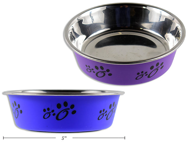 Carton of 12 200ml Non-Slip TPR Printed Stainless Steel Pet Bowl. 2 Asst.Cols: Dark Purple / Blue. Col.Label.