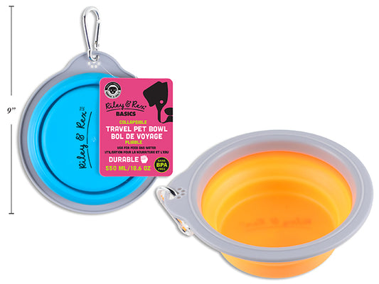 Carton of 12 550ml TPE Collapsible Travel Pet Bowl. 2 Asst.Colours. Cht.