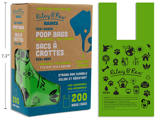 Carton of 6 200pcs Oxo-degradable Poop Bags w/Handles. Material PE+EPI. 200 Bags / Kraft Box.