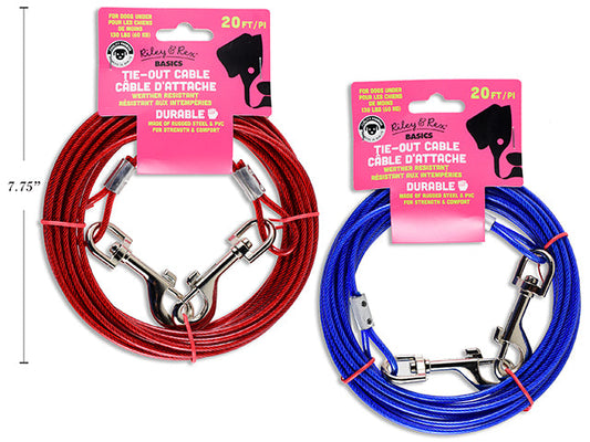 Carton of 12 20ft x 4mm Weather Resistant Tie-Out Cable w/ Swivel Clips. h/c.