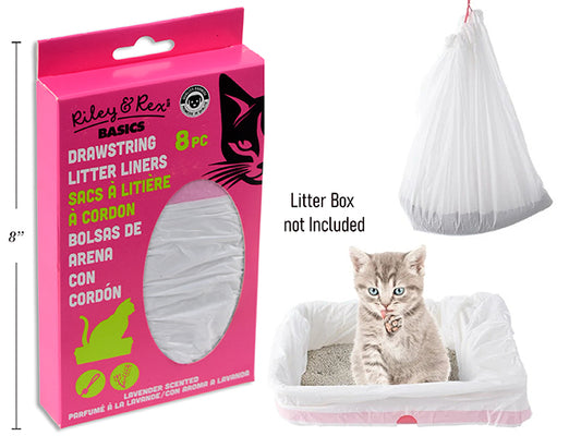 Carton of 12 8pcs 35.43in x 20.27in Scented Drawstring Litter Box Liners. Lavender Scent. Peggable Colour Box.