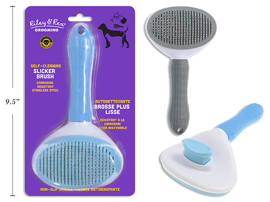 Carton of 24 7-5/8in Self-Cleaning Pet Slicker Brush w/Non-Slip Handle. 2 Asst.Cols. b/c.