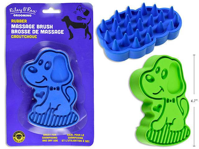 Carton of 12 4.7in x 3.5in Dog Rubber Massage Brush. 2 Asst.Colours. b/c.