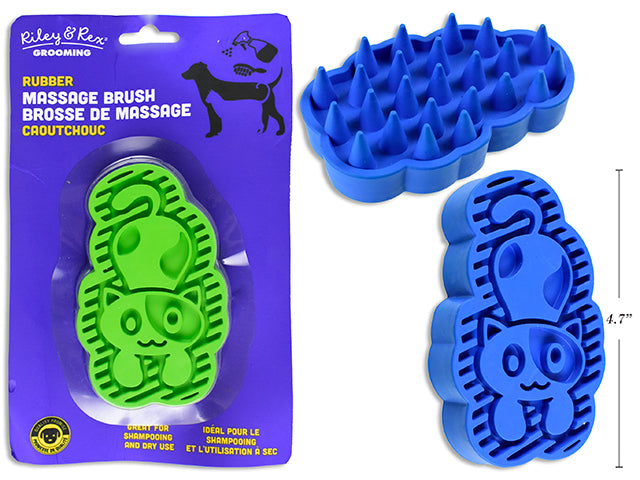 Carton of 12 4.7in x 2.75in Cat Rubber Massage Brush. 2 Asst.Colours. b/c.