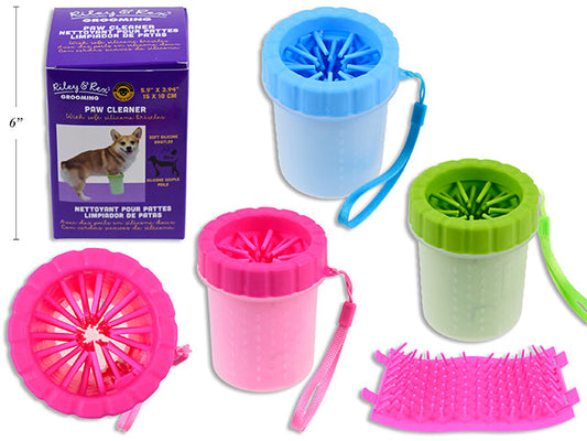 Carton of 12 5.9in(H) x 3.94in(D) Silicone 2-in-1 Pet Paw Cleaning Brush Tumbler w/Lanyard. 3 Cols. CBX.