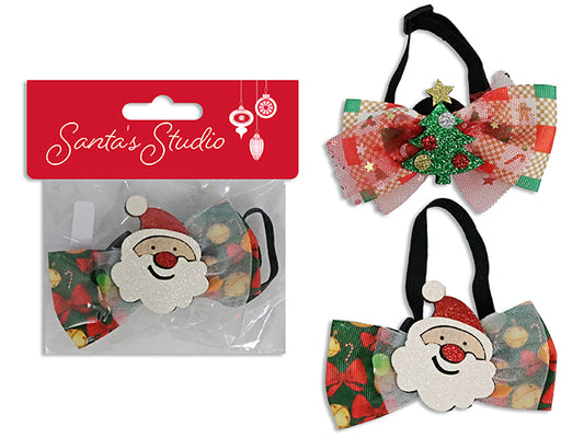 Carton of 24 Xmas Glitter Character Ribbon Pet Bowtie. Neck Size: 5.5in to 9.85in. 2 Asst.Styles. T.o.c.