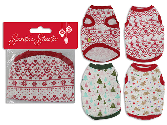 Carton of 12 Pet Pull-On Xmas Fleece T-shirt. 3 Asst. 3 Sizes: M / L / XL. Polybag w/Insert.