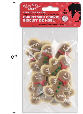 Carton of 24 3pk Christmas Cookie Dog Treat. 15g/pc. Peanut Flavour. 3 Styles/Pack. 2 Asst. pbh.