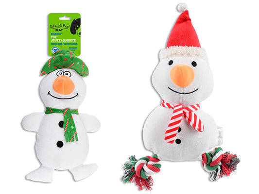 Carton of 12 Xmas Squeaky Plush Snowman Dog Toy. 2 Asst.Styles. h/c.