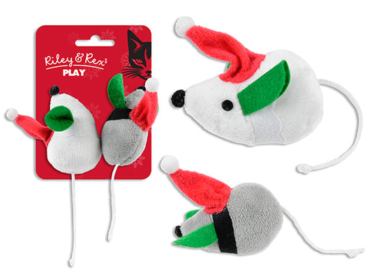 Carton of 12 2pk 3.15in Xmas Plush Mouse Catnip Cat Toy. T.o.c.