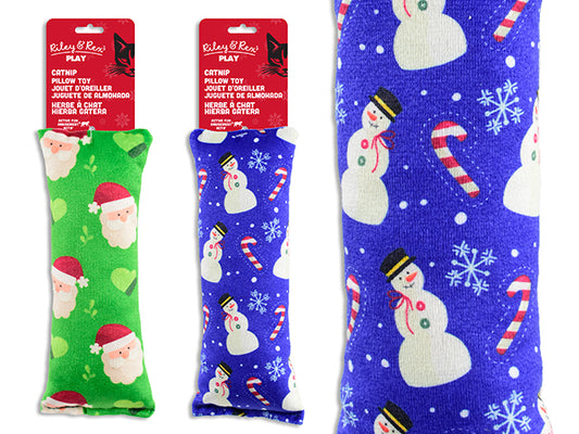 Carton of 12 7.48in Xmas Catnip Plush Pillow Cat Toy. 2 Asst. h/c.